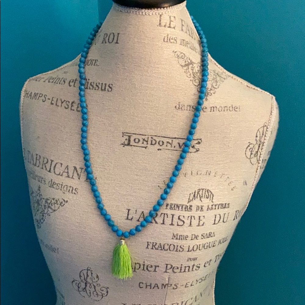 Handmade Turquoise Lime Tassel Necklace